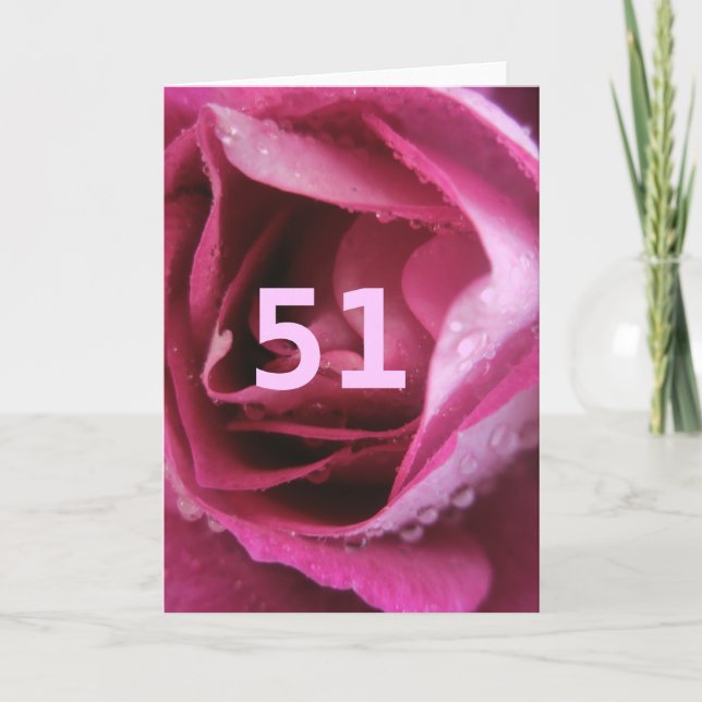 51 Age Birthday Delicate Feminine Rose Greeting Card (Front)