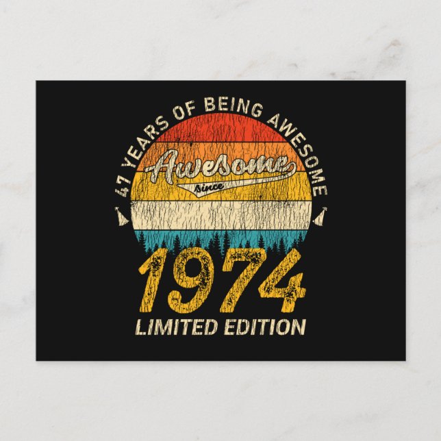 51 Year Old 1974 Retro Awesome 51st Birthday Gift Postcard (Front)