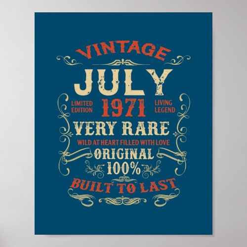 51 Year Old 51st Birthday Gifts Vintage July 1971 Poster