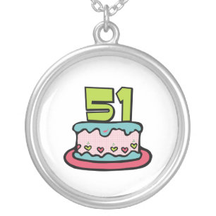 51 Year Old Birthday Cake Silver Plated Necklace