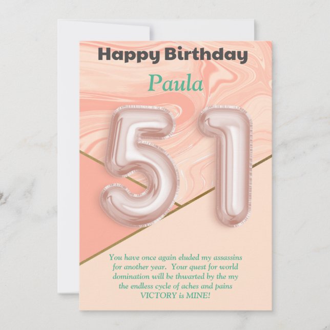 51 year old girls Happy Birthday card (Front)