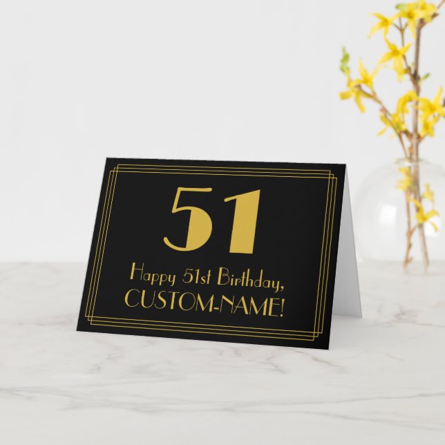 51st Birthday: Art Deco Inspired Look "51" + Name Card (Yellow Flower)
