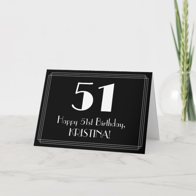 51st Birthday ~ Art Deco Inspired Look "51", Name Card (Front)