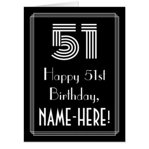 51st Birthday — Art Deco Inspired Look “51” + Name Card