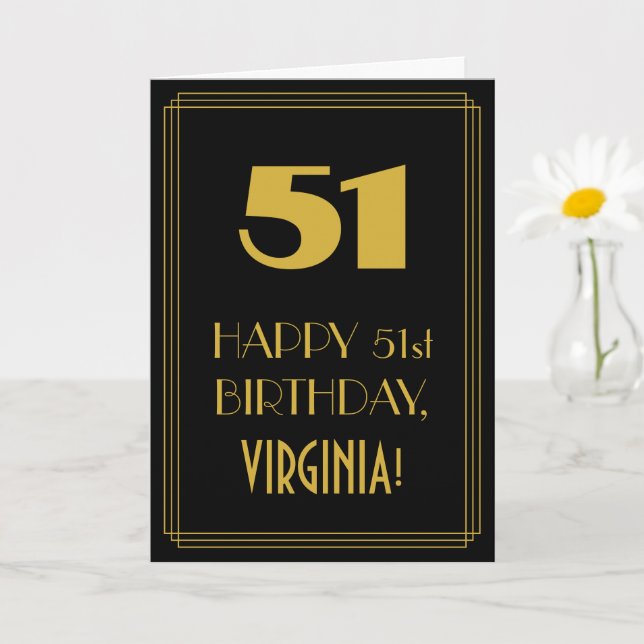 51st Birthday – Art Deco Inspired Look "51" & Name Card (Small Plant)
