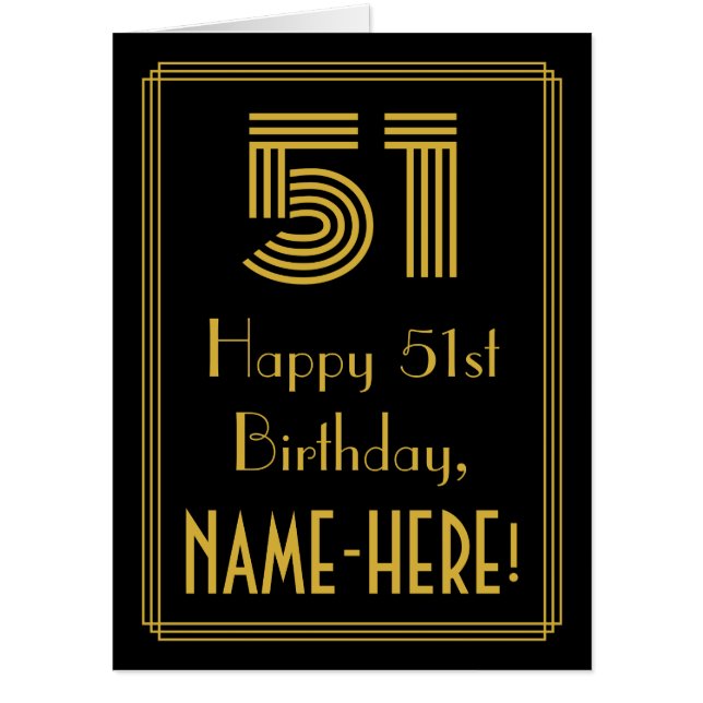 51st Birthday: Art Deco Inspired Look “51” + Name Card (Front)