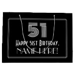 [ Thumbnail: 51st Birthday — Art Deco Inspired Look "51" & Name Gift Bag ]