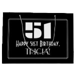 [ Thumbnail: 51st Birthday ~ Art Deco Inspired Look "51" + Name Gift Bag ]