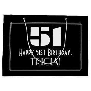 51st Birthday ~ Art Deco Inspired Look "51" + Name Large Gift Bag