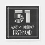 [ Thumbnail: 51st Birthday: Art Deco Inspired Look "51" + Name Napkins ]