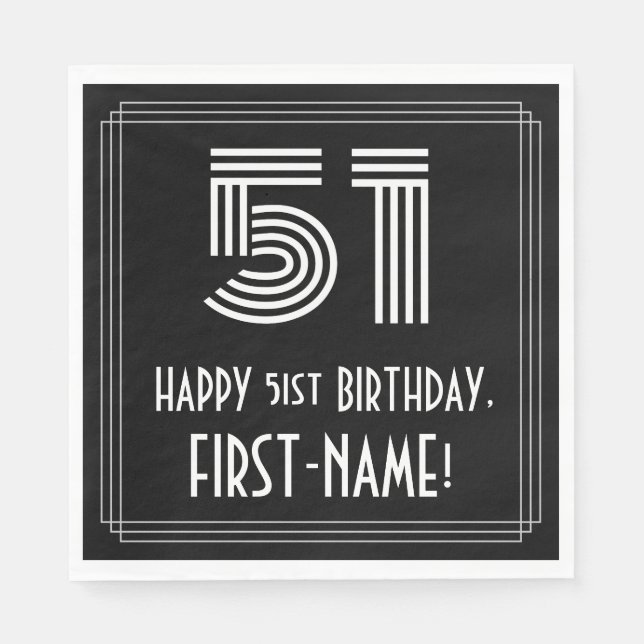 51st Birthday: Art Deco Inspired Look "51" + Name Napkins (Front)