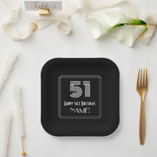 51st Birthday — Art Deco Inspired Look “51” + Name Paper Plates