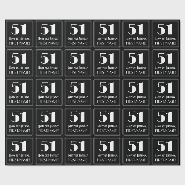 51st Birthday - Art Deco Inspired Look "51", Name Wrapping Paper (Seam)