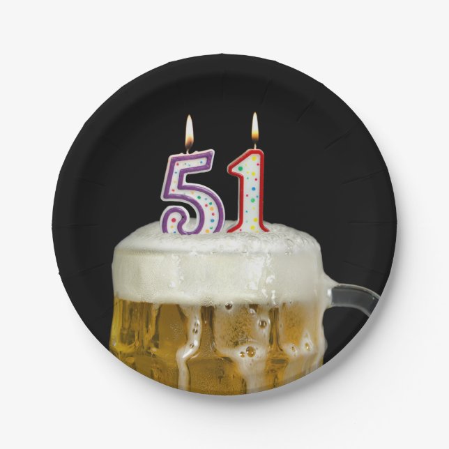 51st birthday beer with candle paper plates (Front)