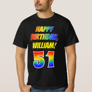 51st Birthday — Bold, Fun, Rainbow 51, Custom Name T-Shirt