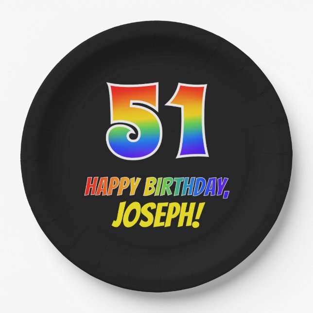 51st Birthday: Bold, Fun, Simple, Rainbow 51 Paper Plates (Front)