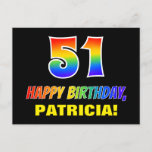 [ Thumbnail: 51st Birthday: Bold, Fun, Simple, Rainbow 51 Postcard ]