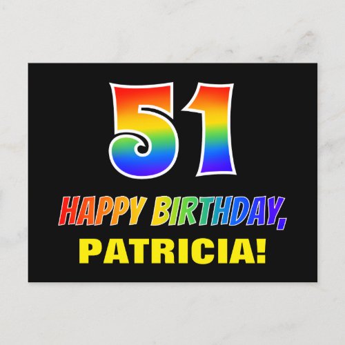 51st Birthday Bold Fun Simple Rainbow 51 Postcard