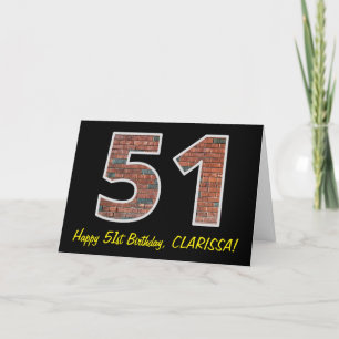 51st Birthday - Brick Wall Pattern "51" w/ Name Card