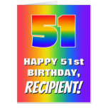 [ Thumbnail: 51st Birthday: Colorful, Fun Rainbow Pattern # 51 Card ]