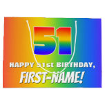 [ Thumbnail: 51st Birthday: Colorful, Fun Rainbow Pattern # 51 Gift Bag ]