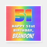 [ Thumbnail: 51st Birthday: Colorful, Fun Rainbow Pattern # 51 Napkins ]