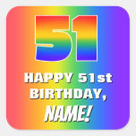 [ Thumbnail: 51st Birthday: Colorful, Fun Rainbow Pattern # 51 Sticker ]