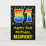 [ Thumbnail: 51st Birthday: Colorful Music Symbols + Rainbow 51 Card ]