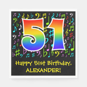 51st Birthday - Colorful Music Symbols, Rainbow 51 Napkins