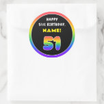 [ Thumbnail: 51st Birthday: Colorful Rainbow # 51, Custom Name Round Sticker ]