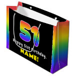 [ Thumbnail: 51st Birthday: Colorful Rainbow # 51, Custom Name Gift Bag ]
