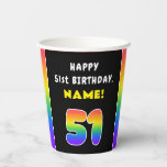 [ Thumbnail: 51st Birthday: Colorful Rainbow # 51, Custom Name Paper Cups ]