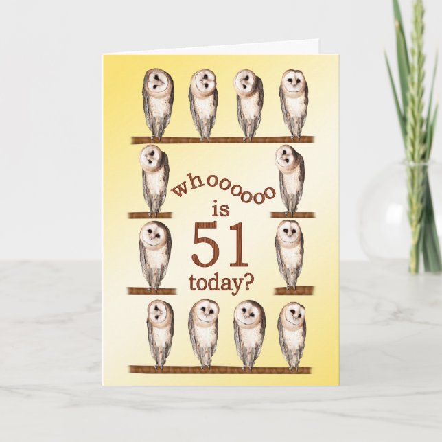 51st birthday, Curious owls card. Card (Front)