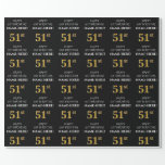 [ Thumbnail: 51st Birthday: Elegant, Black, Faux Gold Look Wrapping Paper ]