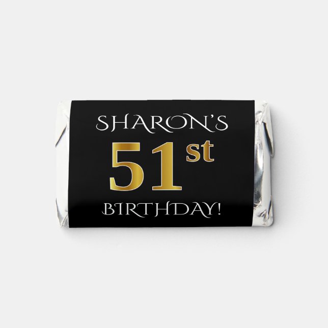 51st Birthday — Elegant, Faux Gold Look 51 + Name Hershey's Miniatures (Front)