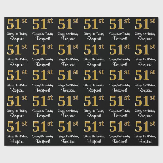51st Birthday: Elegant Luxurious Faux Gold Look # Wrapping Paper (Flat)