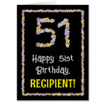 [ Thumbnail: 51st Birthday: Floral Flowers Number “51” + Name Card ]