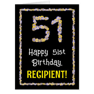 51st Birthday: Floral Flowers Number “51” + Name Card