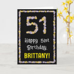 [ Thumbnail: 51st Birthday: Floral Flowers Number, Custom Name Card ]