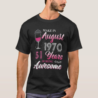 51St Birthday Floral Wine Pearl Queens Born In Aug T-Shirt