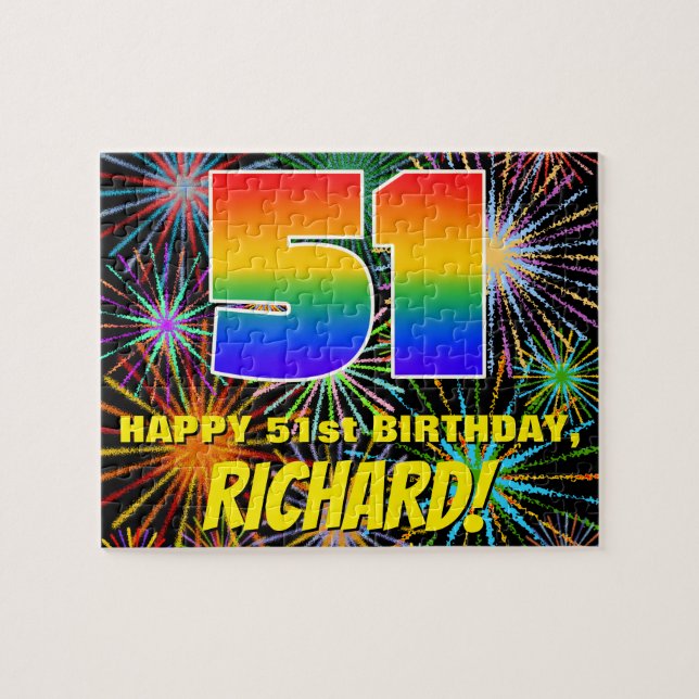 51st Birthday: Fun, Colorful Celebratory Fireworks Jigsaw Puzzle (Horizontal)