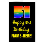 [ Thumbnail: 51st Birthday: Fun, Colorful, Happy, Rainbow # 51 Card ]