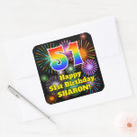 [ Thumbnail: 51st Birthday: Fun Fireworks Look, Rainbow # 51 Sticker ]
