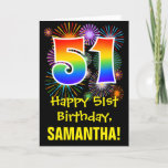[ Thumbnail: 51st Birthday: Fun Fireworks Pattern + Rainbow 51 Card ]