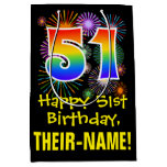 [ Thumbnail: 51st Birthday: Fun Fireworks Pattern + Rainbow 51 Gift Bag ]