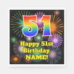 [ Thumbnail: 51st Birthday: Fun Fireworks Pattern + Rainbow 51 Napkins ]