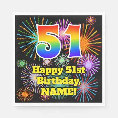 51st Birthday Fun Fireworks Pattern  Rainbow 51 Napkins