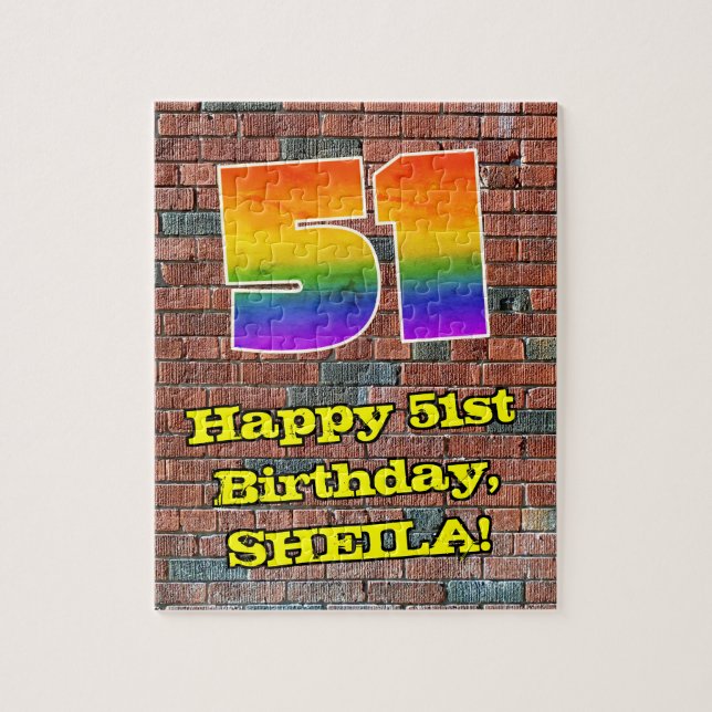 51st Birthday: Fun Graffiti-Inspired Rainbow 51 Jigsaw Puzzle (Vertical)