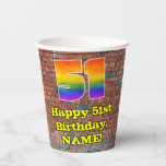 [ Thumbnail: 51st Birthday: Fun Graffiti-Inspired Rainbow 51 Paper Cups ]