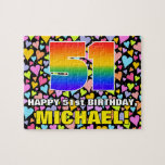 [ Thumbnail: 51st Birthday — Fun, Loving Heart Shapes + “51” Jigsaw Puzzle ]